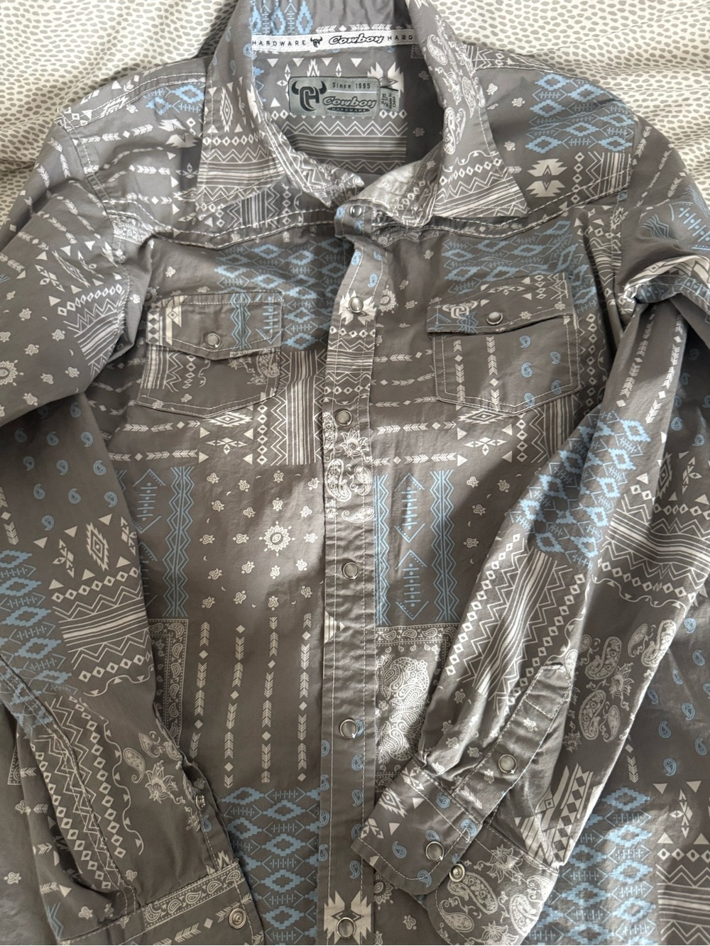 Cowboy Hardware Gray and Light Blue Aztec Button-Down Shirt